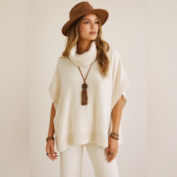 Banana Republic Sweaters - Banana Republic White Knit Turtleneck Poncho Sweater (XS)
